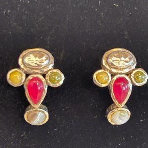 Sterling silver post earrings with multi-colored gemstones